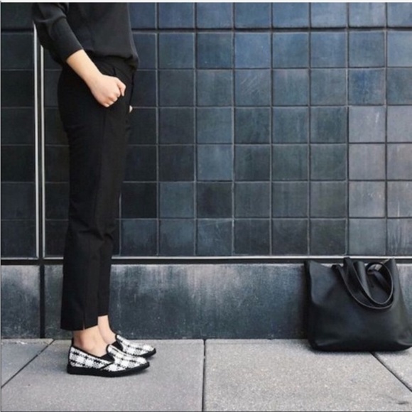 Everlane Woven Checkered houndstooth Black White Flat Platform Street Shoes - Picture 2 of 15